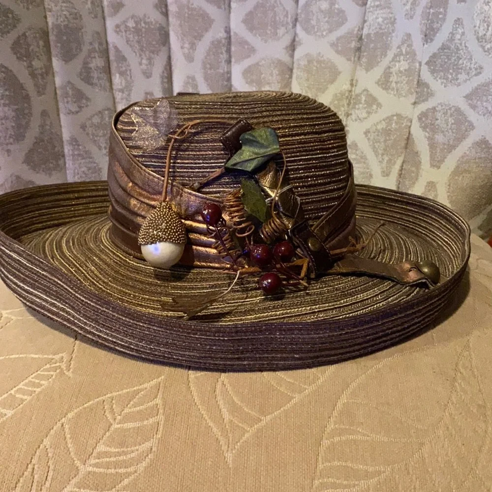 Bronze Metallic Straw Brim Hat